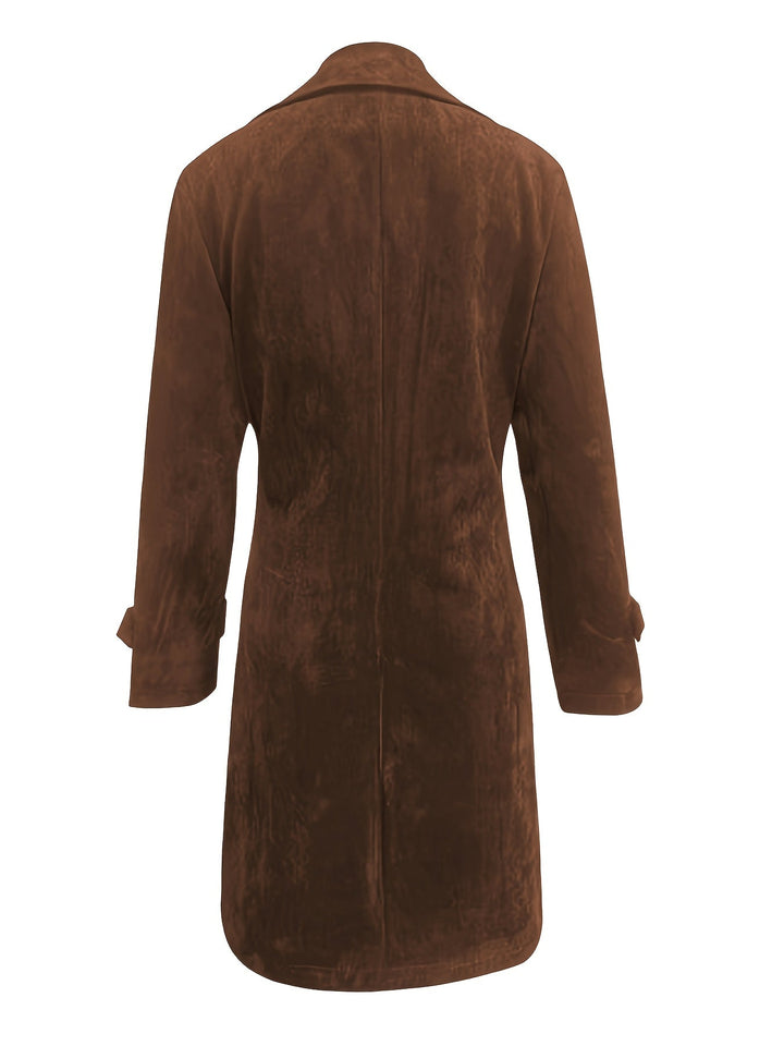 Tholvaine | Femme Manteau Long Suède Col Revers - Dark Brown - Image 5