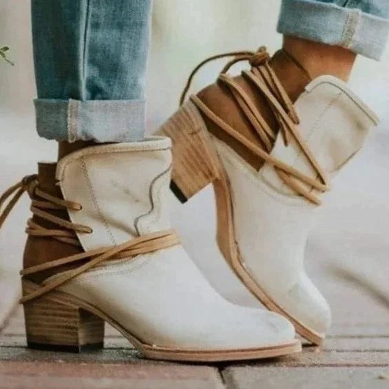 Tholviane | Femme Bottines Talon Bloc Lacets Western - Image 1