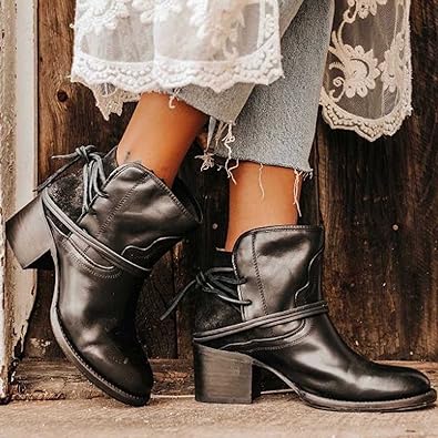 Tholviane | Femme Bottines Talon Bloc Lacets Western - Image 2
