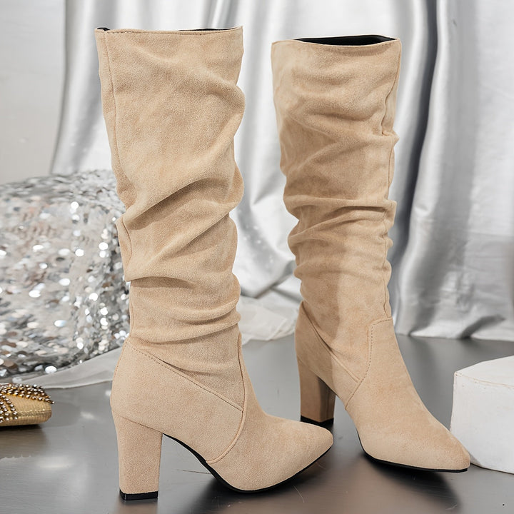 Tholvine | Femme Bottes Genou Talon Carré Froncées - Black - Image 4