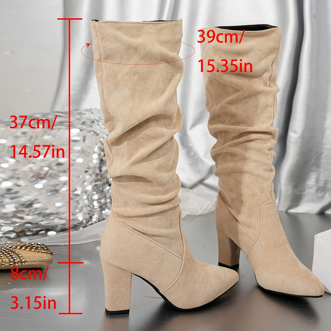 Tholvine | Femme Bottes Genou Talon Carré Froncées - Black - Image 5