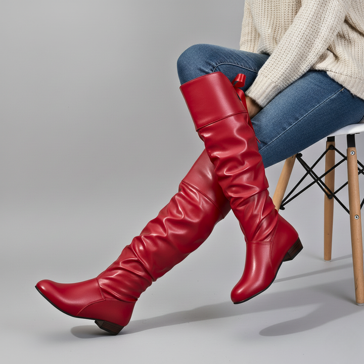 Tholvïne | Femme Bottes Cuissardes Plates Froncées - Image 2