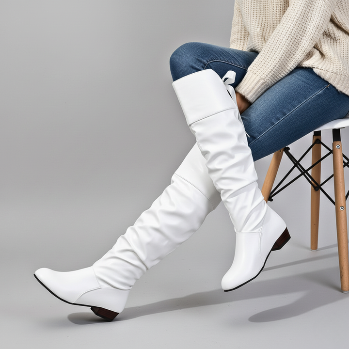 Tholvïne | Femme Bottes Cuissardes Plates Froncées - Image 3