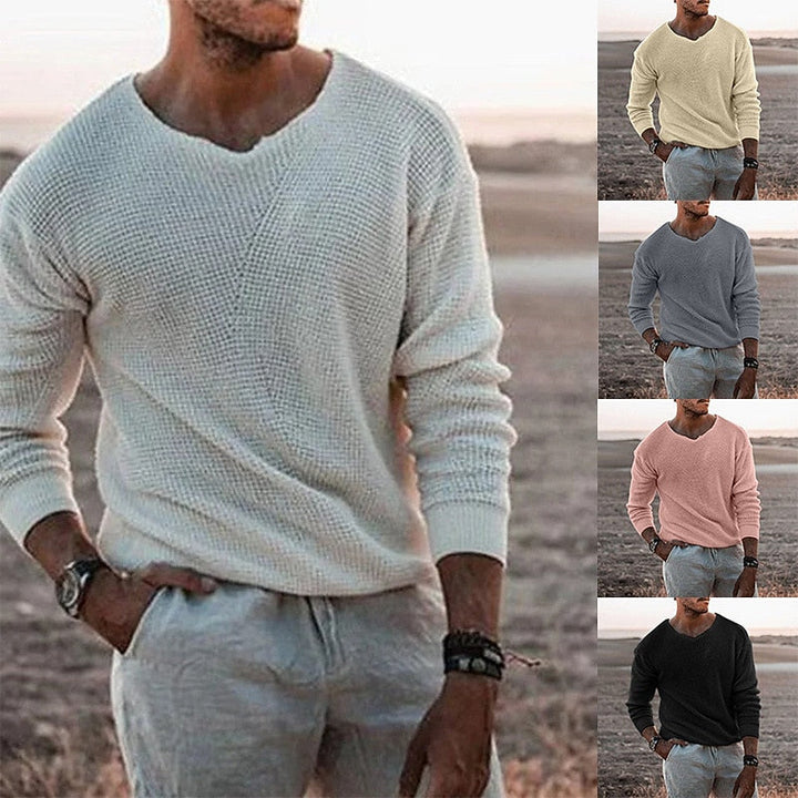 Théoval | Pull Col V Homme Maille Gaufrée - Image 1