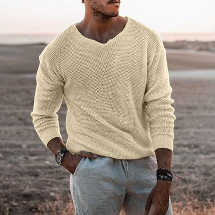 Théoval | Pull Col V Homme Maille Gaufrée - Image 4