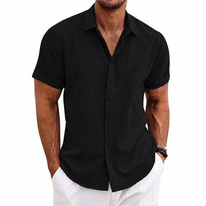 Théovand | Homme Chemise Lin Manches Courtes - Black - Image 1