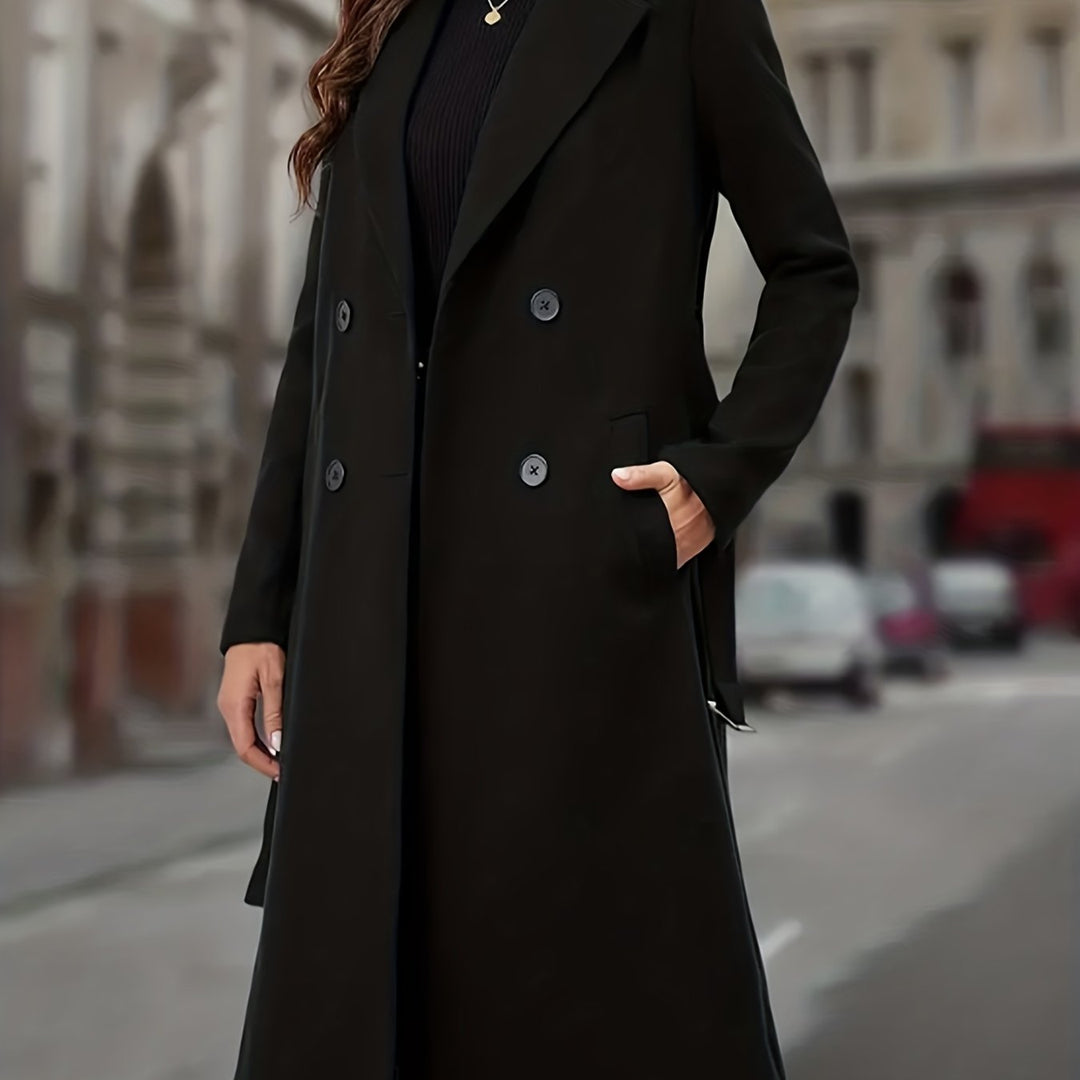Théovyne | Femme Manteau Long Double Boutonnage - Black - Image 1