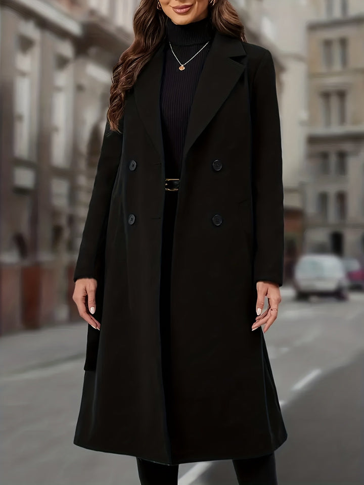 Théovyne | Femme Manteau Long Double Boutonnage - Black - Image 3