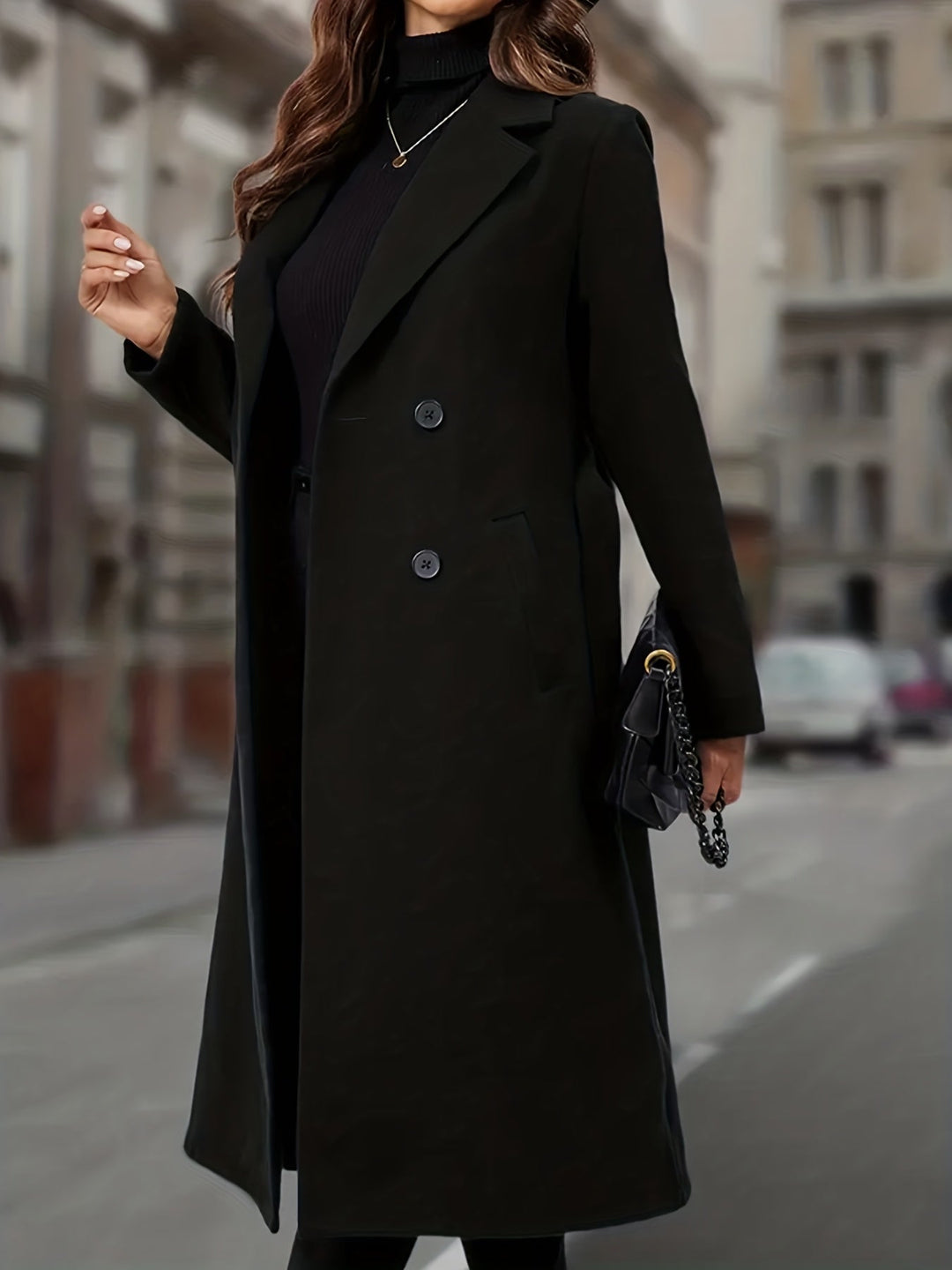 Théovyne | Femme Manteau Long Double Boutonnage - Black - Image 4