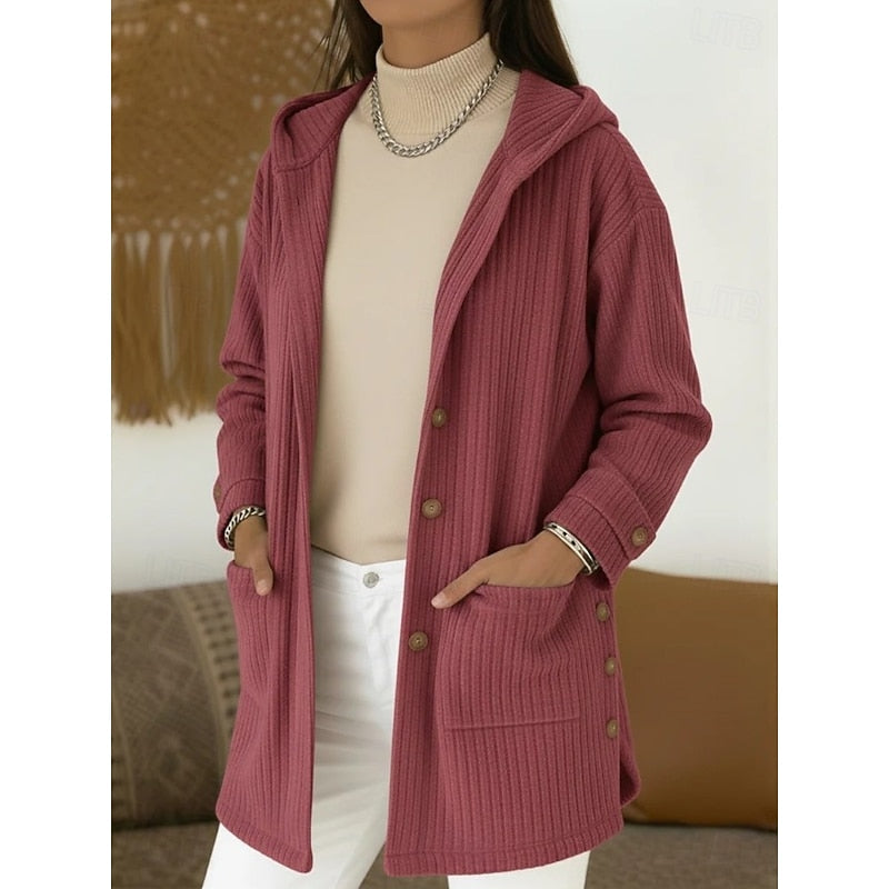 Théroline | Femme Gilet Long à Capuche Côtelé - Brown - Image 2
