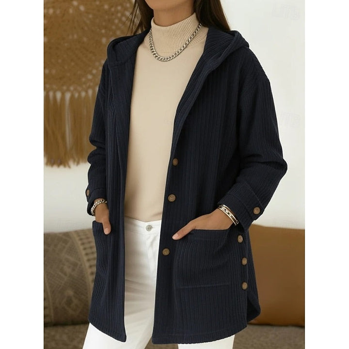 Théroline | Femme Gilet Long à Capuche Côtelé - Brown - Image 3