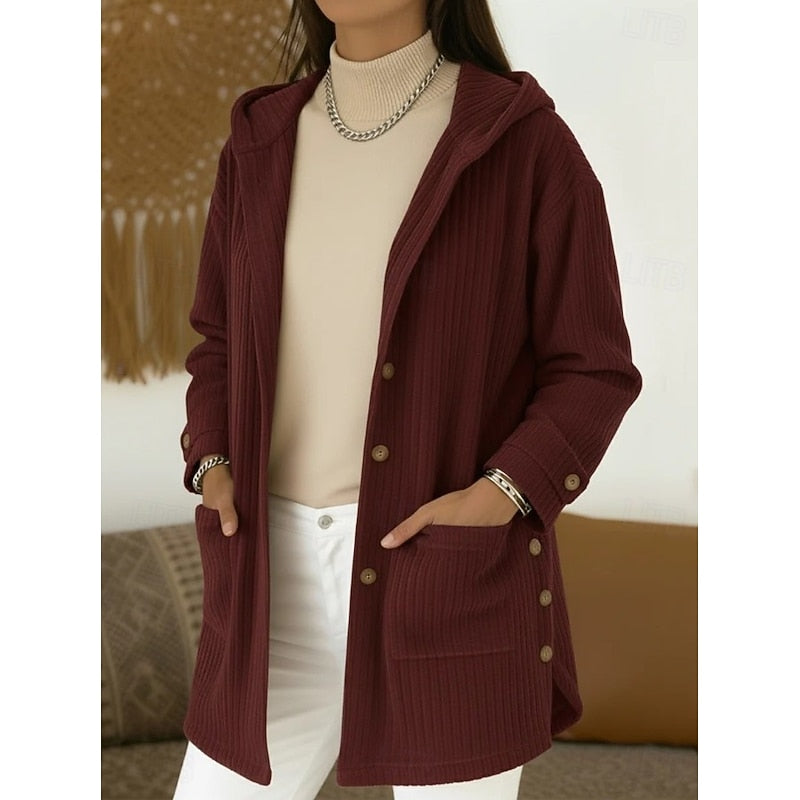 Théroline | Femme Gilet Long à Capuche Côtelé - Brown - Image 4