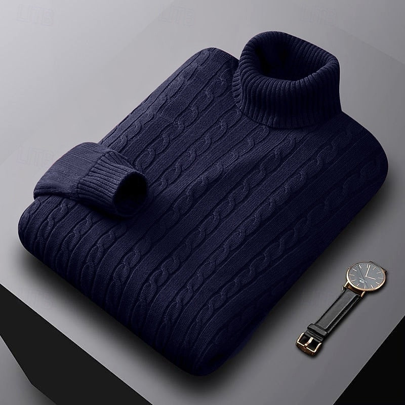 Thérvael | Homme Pull Col Roulé Torsadé - Image 8