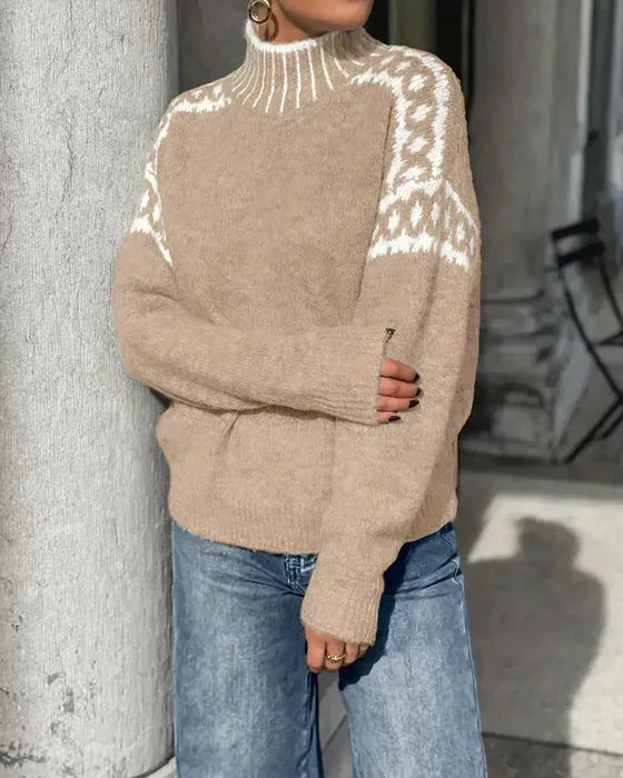 Thévane | Pull Femme Col Montant Jacquard Nordique - Light Grey - Image 6