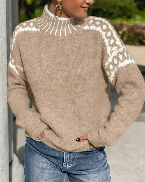 Thévane | Pull Femme Col Montant Jacquard Nordique - Light Grey - Image 9