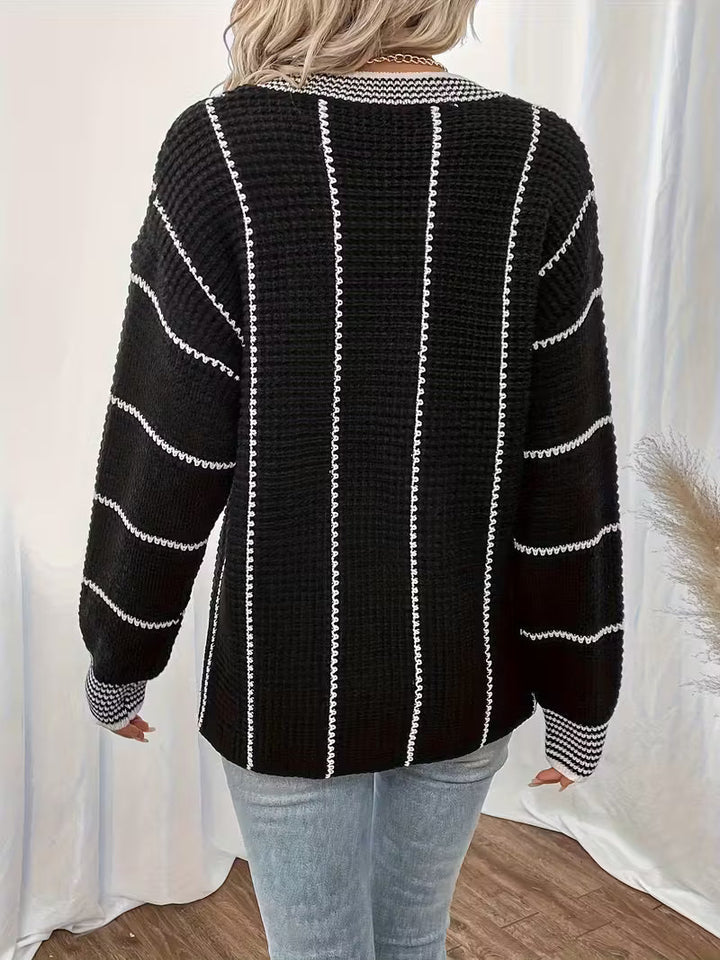 Tilvore | Pull Femme Oversize Col V Rayé - Cream - Image 10
