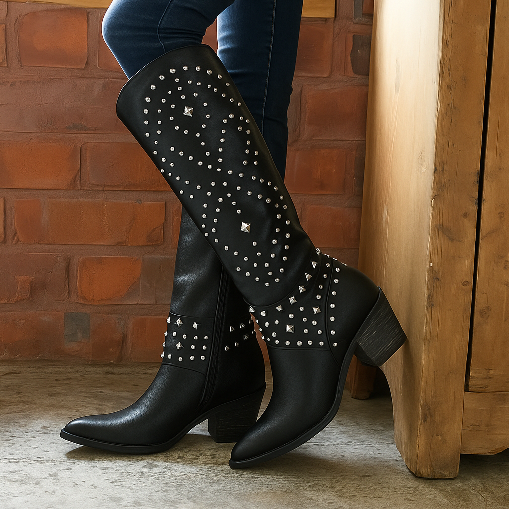 Valmara | Femme Bottes Western Cloutées Hauteur Genou - Purple - Image 3