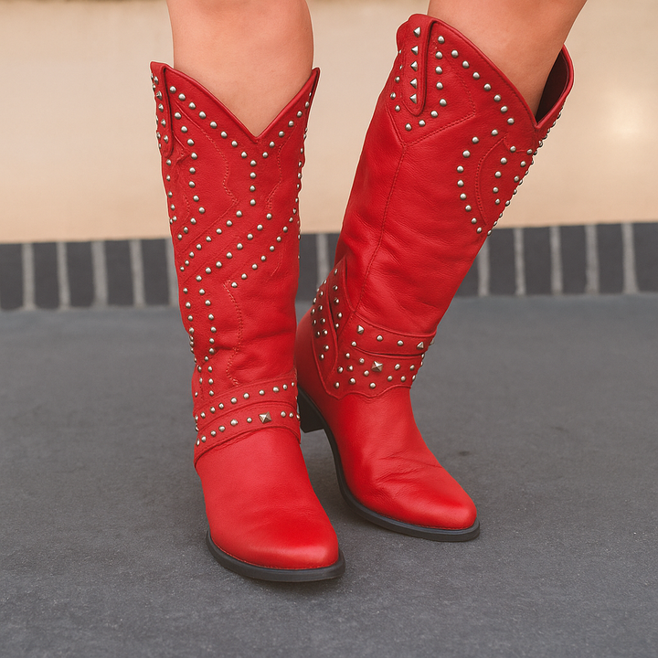 Valmara | Femme Bottes Western Cloutées Hauteur Genou - Purple - Image 4