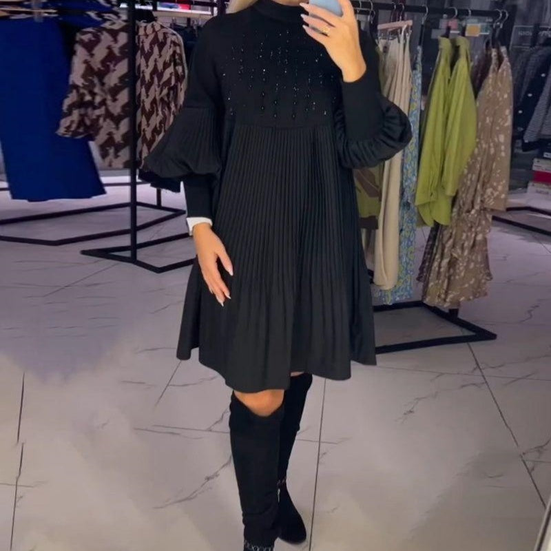 Valmée | Femme Robe de Soirée Plissée Col Montant - Black - Image 1