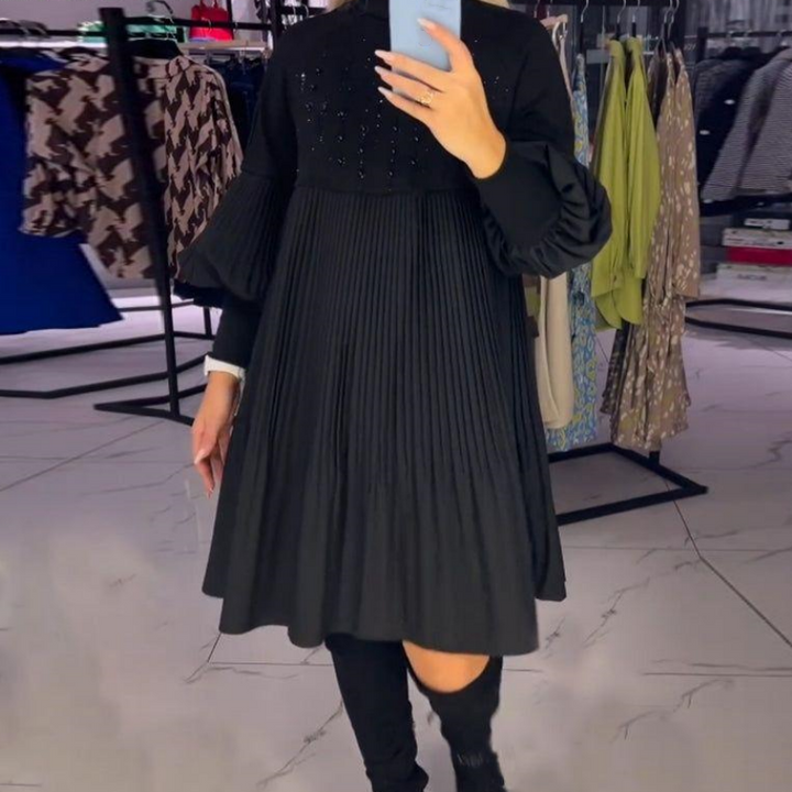 Valmée | Femme Robe de Soirée Plissée Col Montant - Black - Image 2