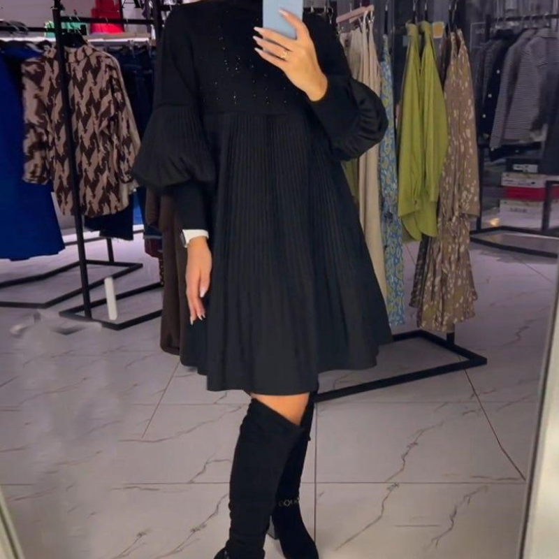 Valmée | Femme Robe de Soirée Plissée Col Montant - Black - Image 3