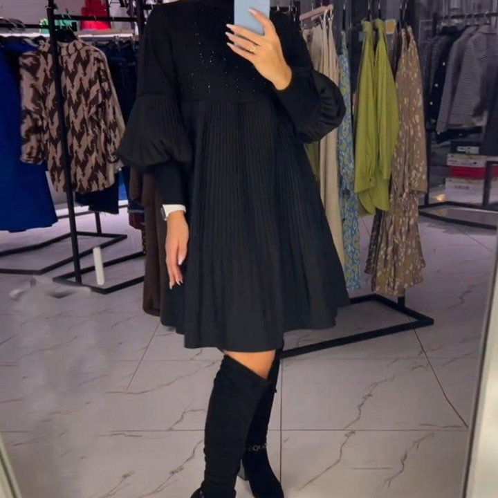 Valmée | Femme Robe de Soirée Plissée Col Montant - Black - Image 3