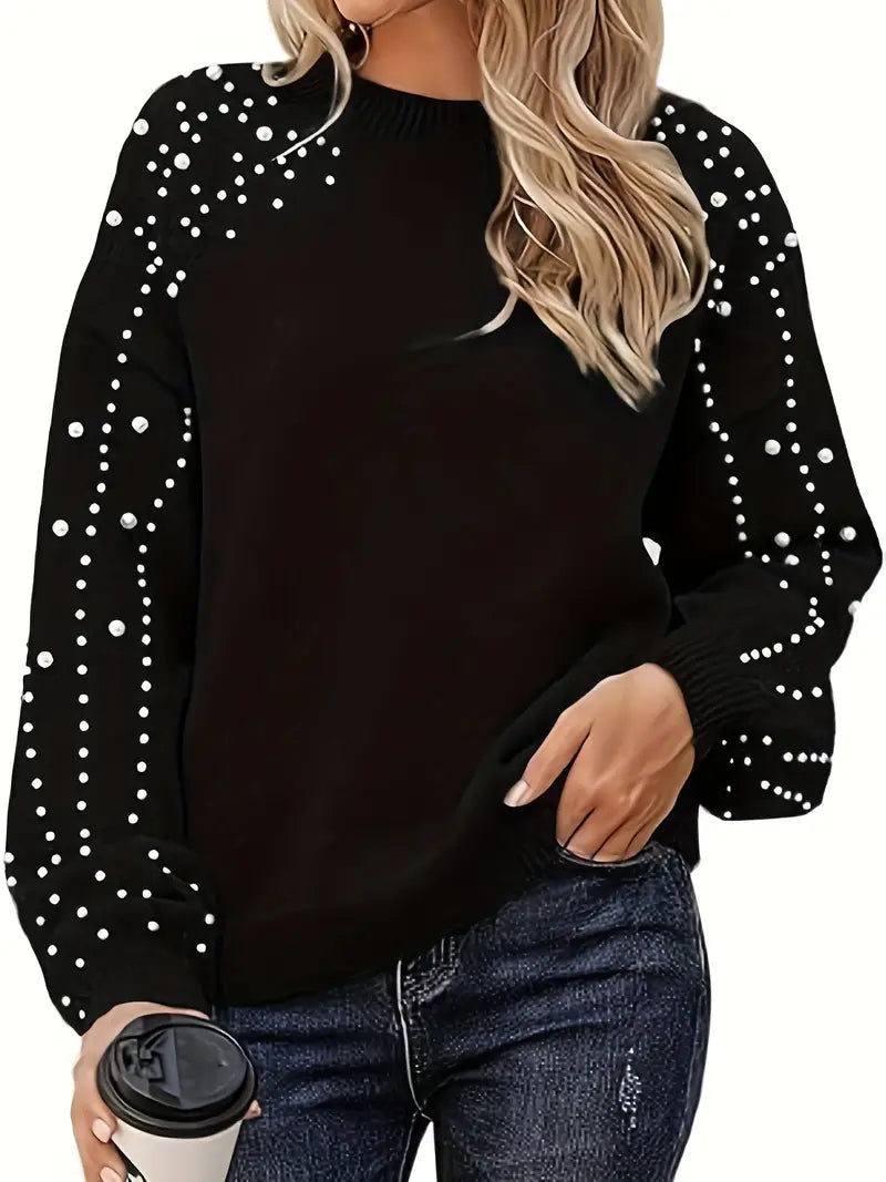 Valérine | Pull Femme Perles Manches Longues - Red - Image 2