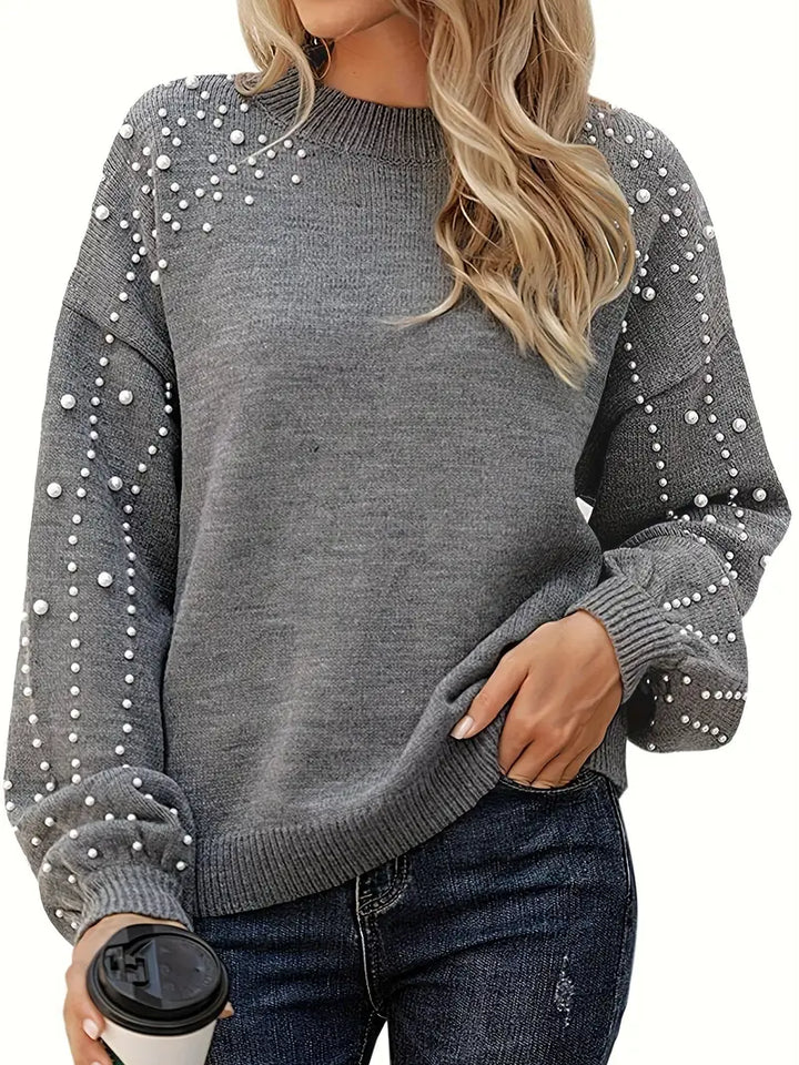 Valérine | Pull Femme Perles Manches Longues - Red - Image 3
