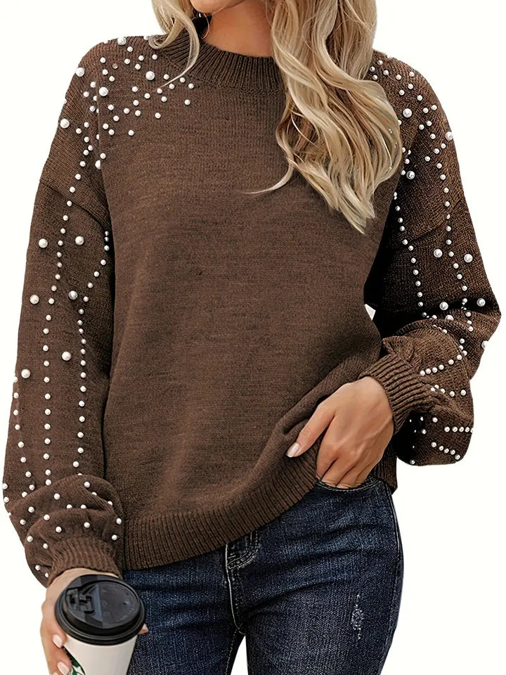 Valérine | Pull Femme Perles Manches Longues - Red - Image 4