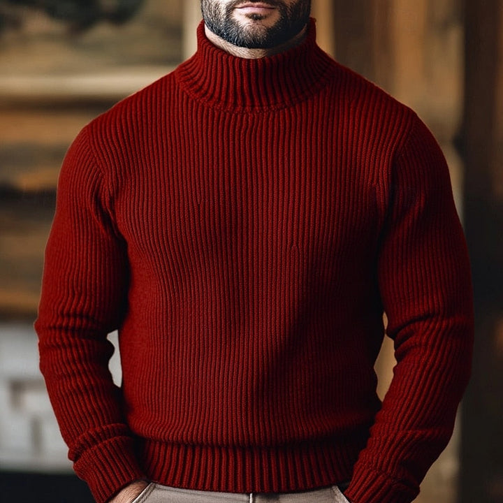 Varnec | Homme Pull Col Roulé Côtelé - Red - Image 1