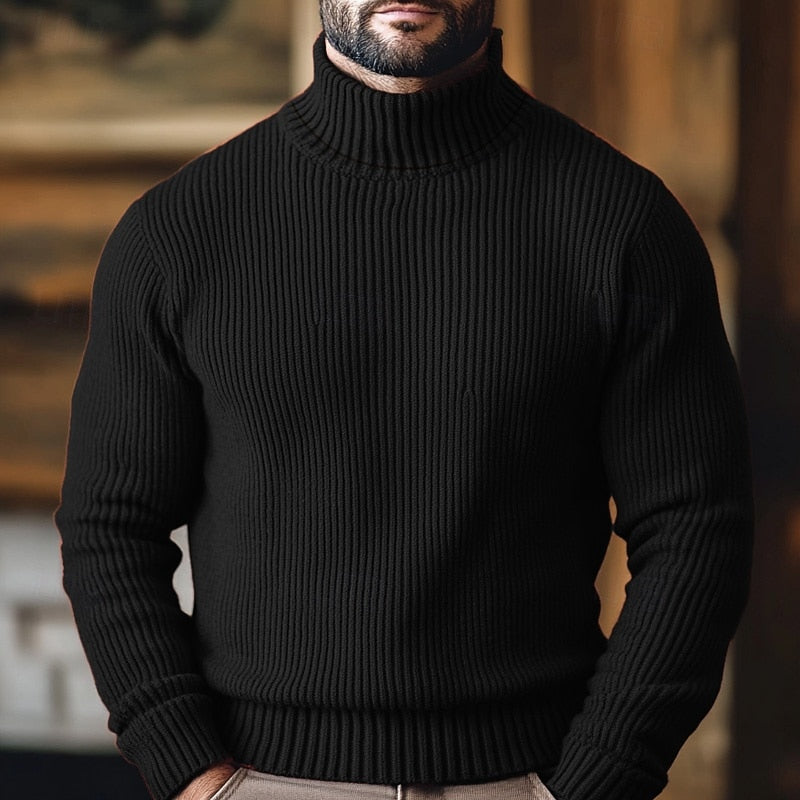 Varnec | Homme Pull Col Roulé Côtelé - Red - Image 3