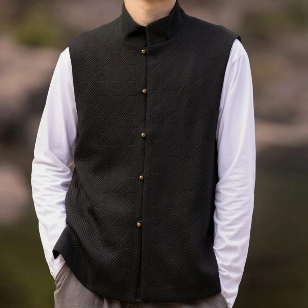 Veldoarn | Homme Gilet Col Montant Boutons - Black - Image 1