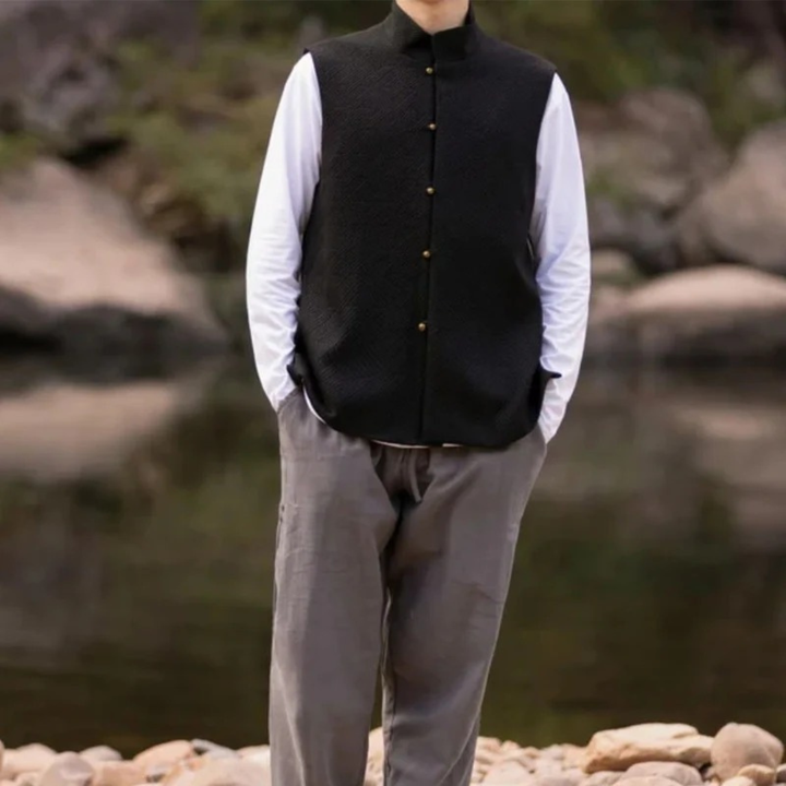 Veldoarn | Homme Gilet Col Montant Boutons - Black - Image 2
