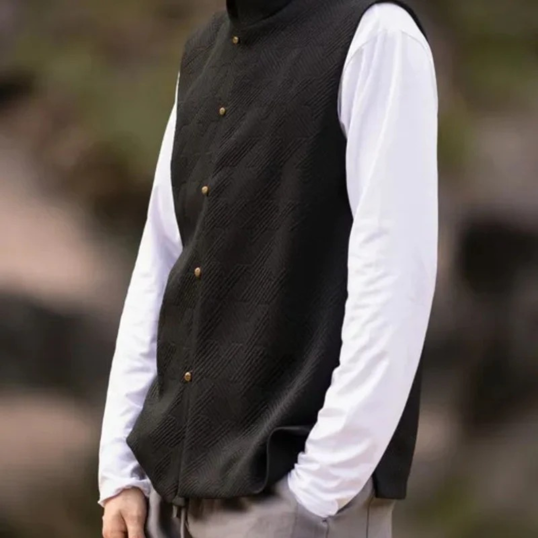 Veldoarn | Homme Gilet Col Montant Boutons - Black - Image 3