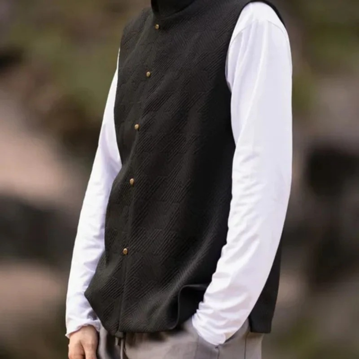 Veldoarn | Homme Gilet Col Montant Boutons - Black - Image 3