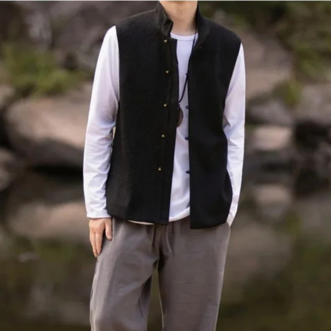 Veldoarn | Homme Gilet Col Montant Boutons - Black - Image 4