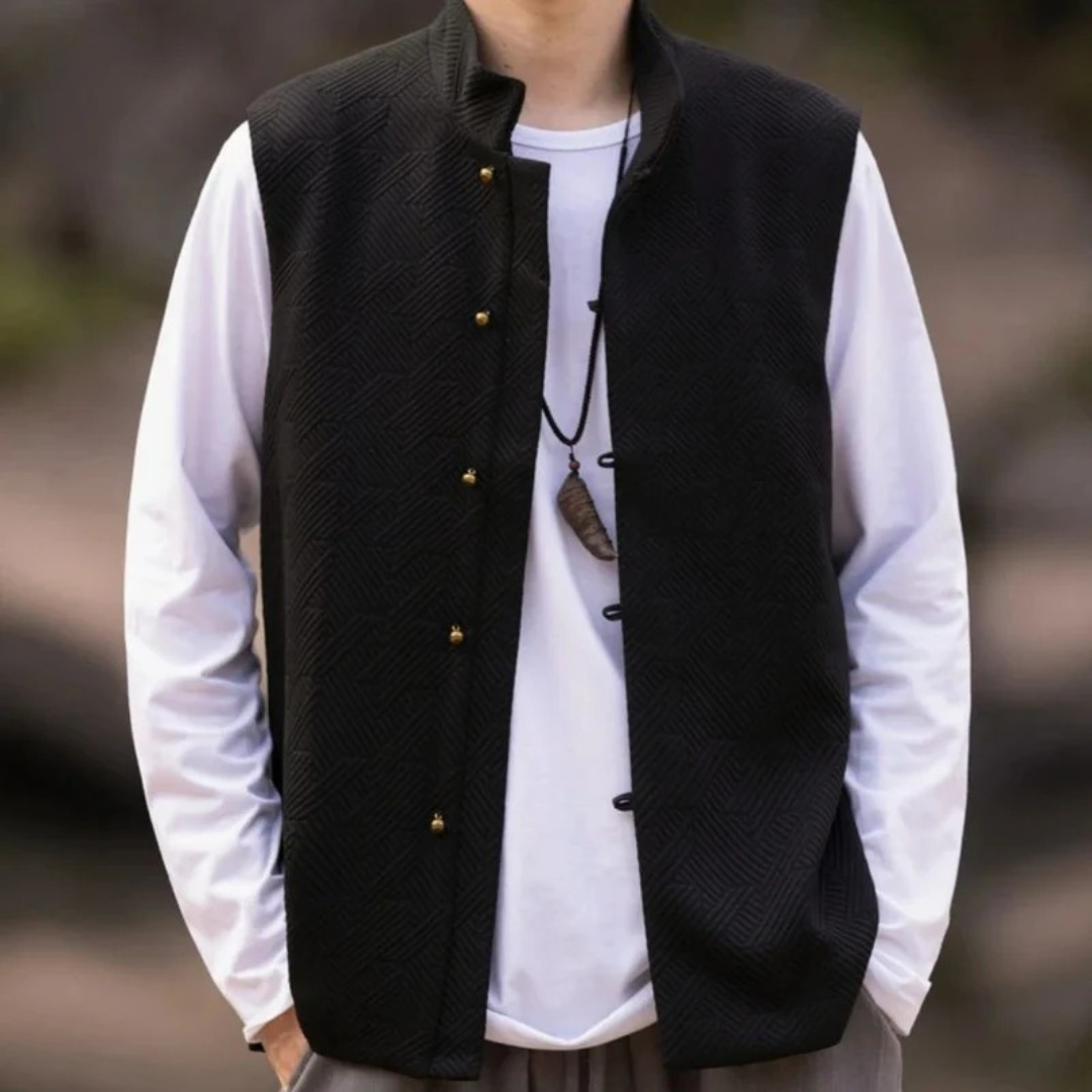 Veldoarn | Homme Gilet Col Montant Boutons - Black - Image 5
