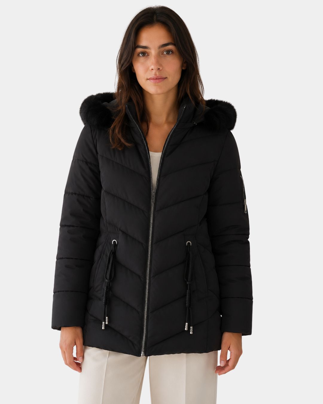 Éveline | Manteau puffer femme à capuche fourrure - Image 1