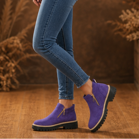 Velvane | Femme Bottines Zippées Talon Plat Semelle Crantée - Beige - Image 16