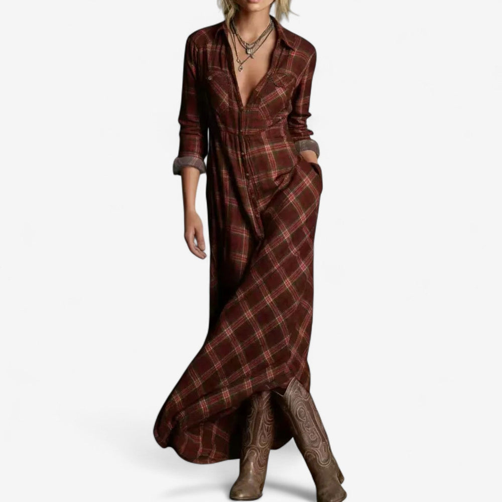 Verity | Women's Plaid Maxi Shirt Dress - Image 2