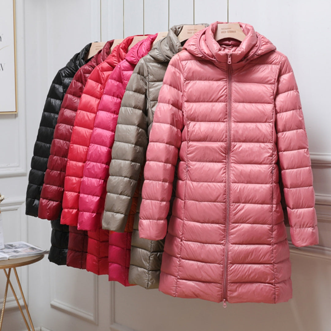Vélandre | Femme Doudoune Longue à Capuche Hiver - Taupe - Image 2