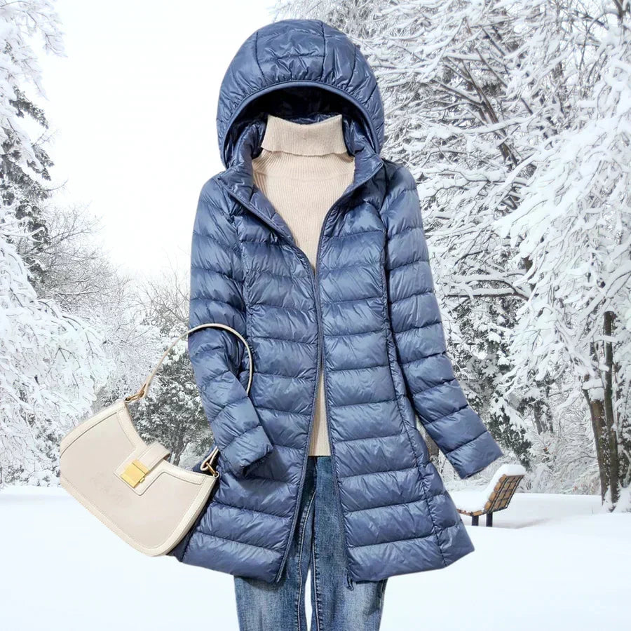 Vélandre | Femme Doudoune Longue à Capuche Hiver - Taupe - Image 3