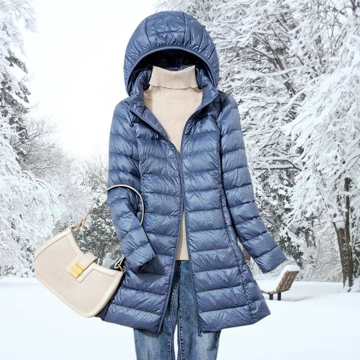 Vélandre | Femme Doudoune Longue à Capuche Hiver - Taupe - Image 3