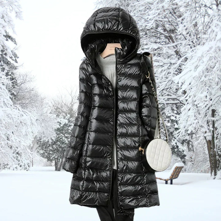 Vélandre | Femme Doudoune Longue à Capuche Hiver - Taupe - Image 4