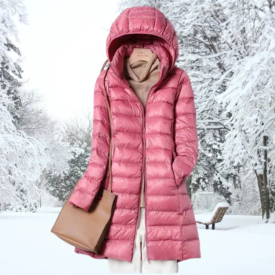 Vélandre | Femme Doudoune Longue à Capuche Hiver - Taupe - Image 5