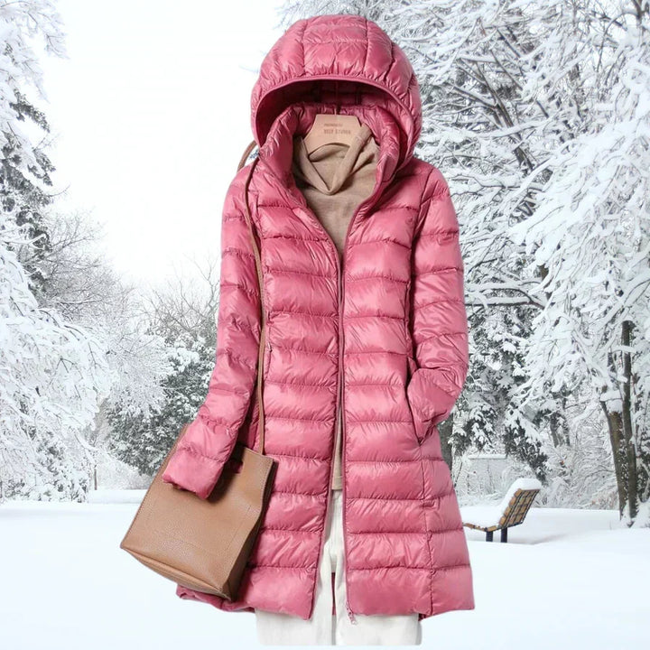 Vélandre | Femme Doudoune Longue à Capuche Hiver - Taupe - Image 5