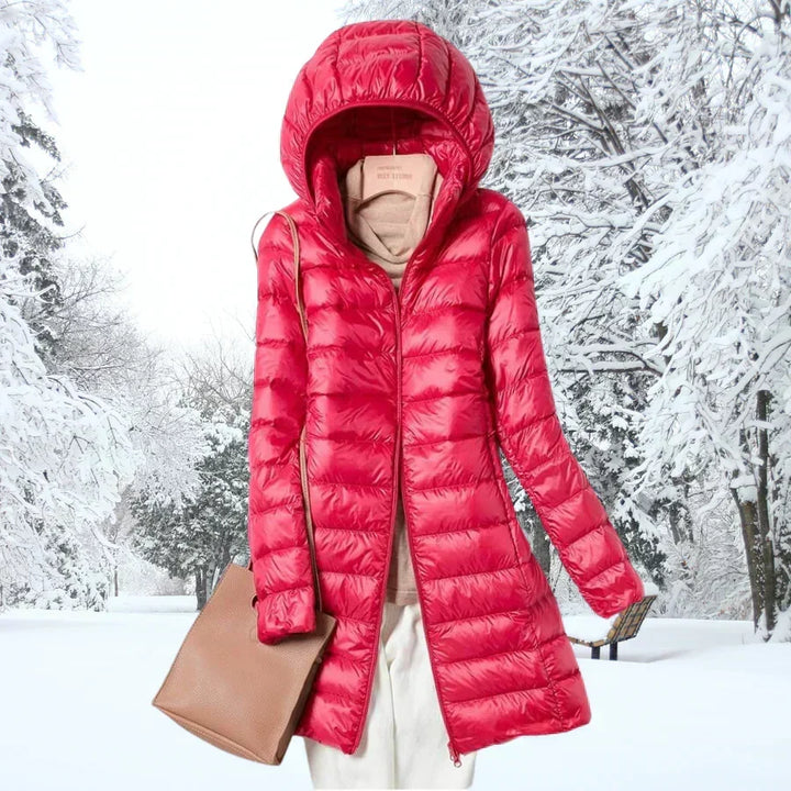 Vélandre | Femme Doudoune Longue à Capuche Hiver - Taupe - Image 6