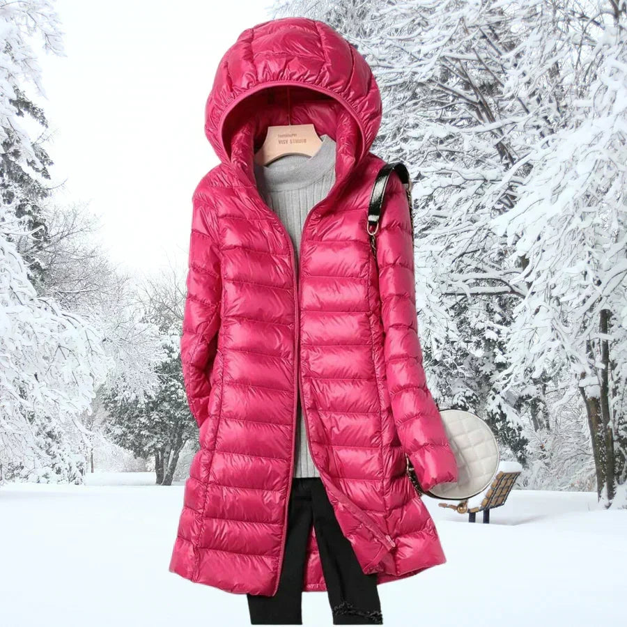 Vélandre | Femme Doudoune Longue à Capuche Hiver - Taupe - Image 7