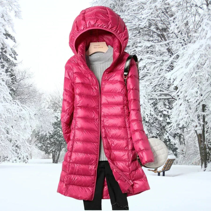 Vélandre | Femme Doudoune Longue à Capuche Hiver - Taupe - Image 7