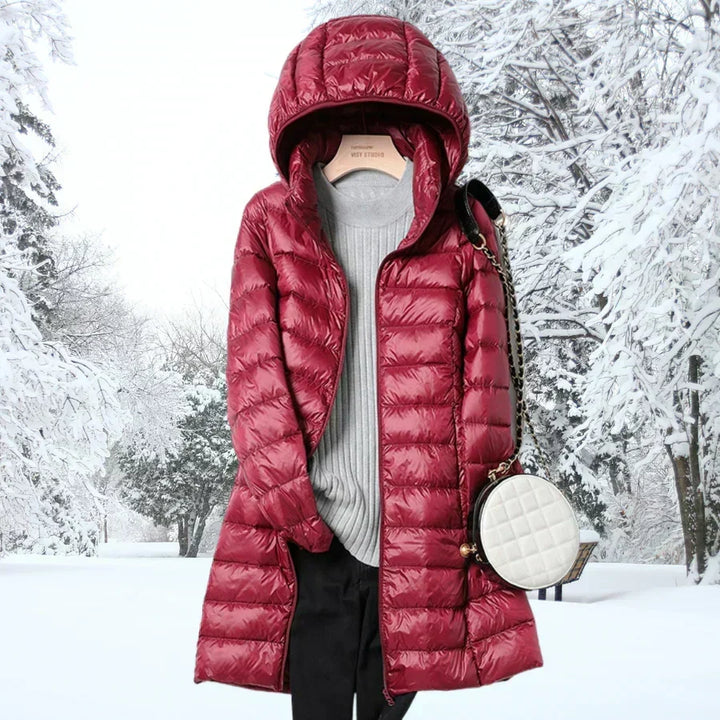 Vélandre | Femme Doudoune Longue à Capuche Hiver - Taupe - Image 8